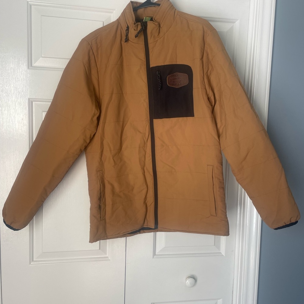Men's Brown Puffer Jacket with Black Details